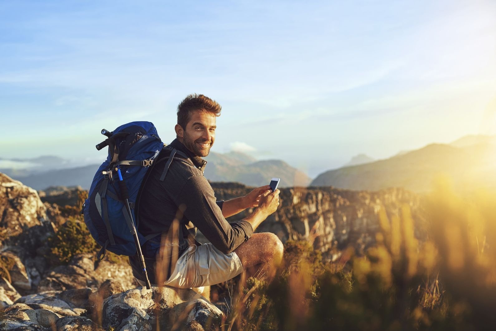 Man having fun on his solo travel